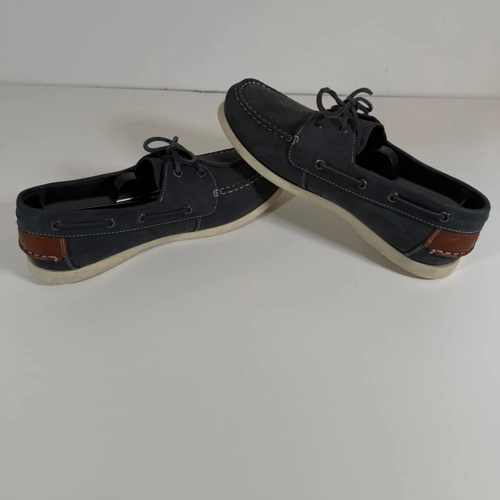 Johnston & Murphy Boat Shoes Size 6M Navy Blue Leather Preppy Nautical Classic